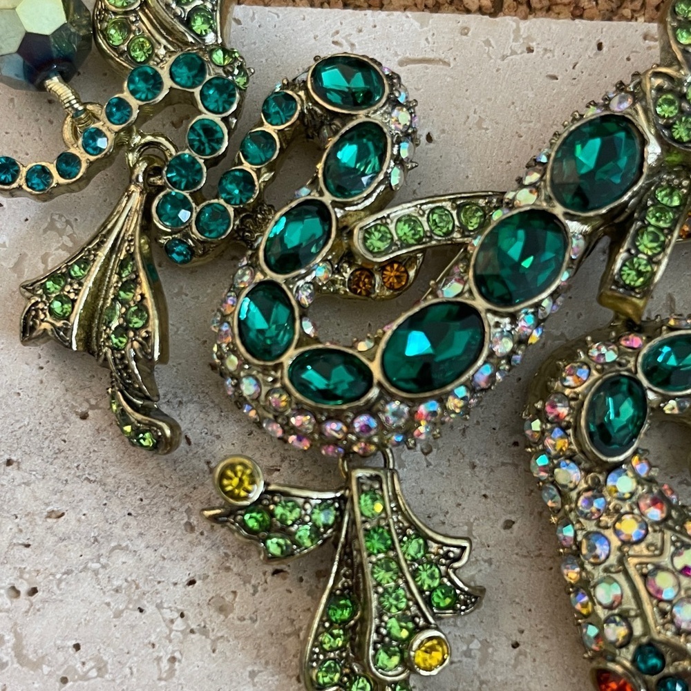 Heidi Daus Green Crystal Statement Necklace Teardrop - Picture 7 of 8